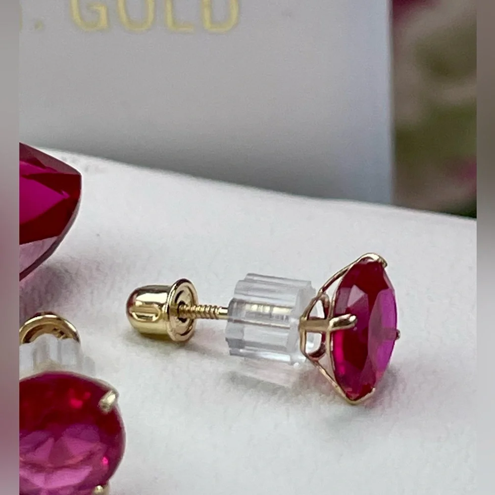 14 KT Gold Ruby Earrings - Picture 3 of 6